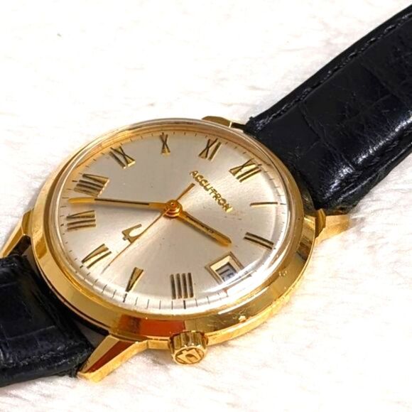 Vintage Ltd Edition 1967 Men's Accutron/Bulova w/Date 18K Gold Case-Waterproof - Picture 3 of 17